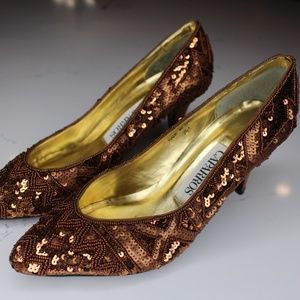 Bally Bedazzled Short Copper Heels